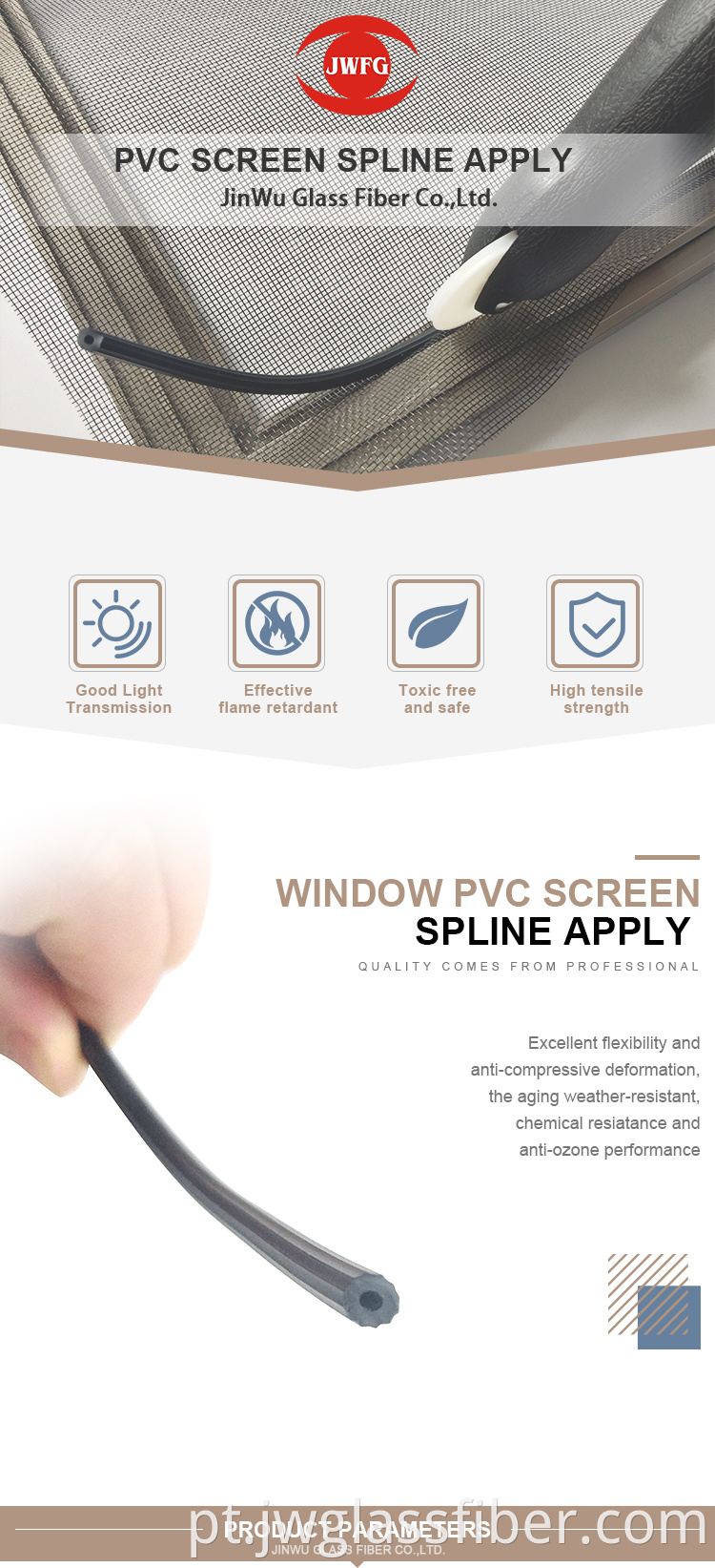 Tela da janela PVC Spline serrilhada